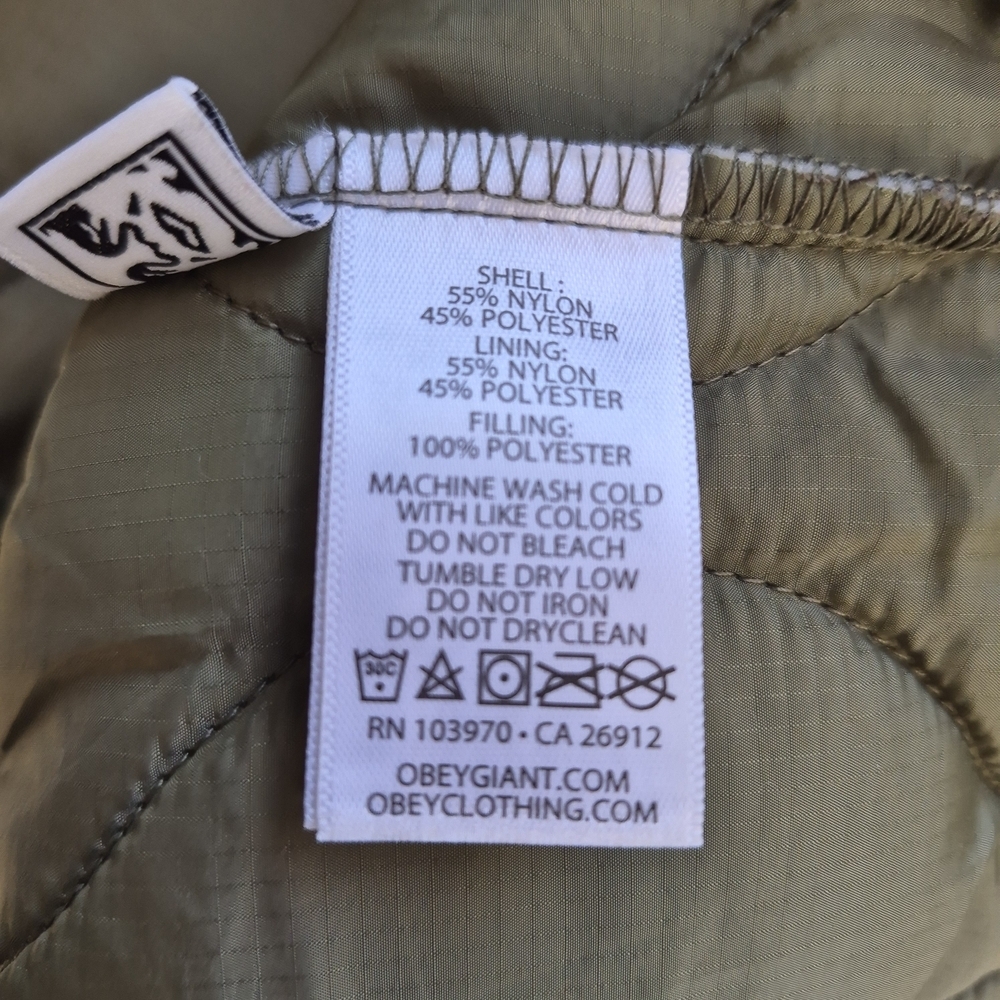 BNWT Obey Wicked World Quilted Liner Jacket Green L Utility Streetwear Graphic - Picture 14 of 16